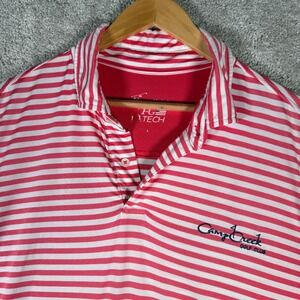 FG Tech Camp Creek Golf Club Red White Stripe Polo Shirt Mens Large Performance